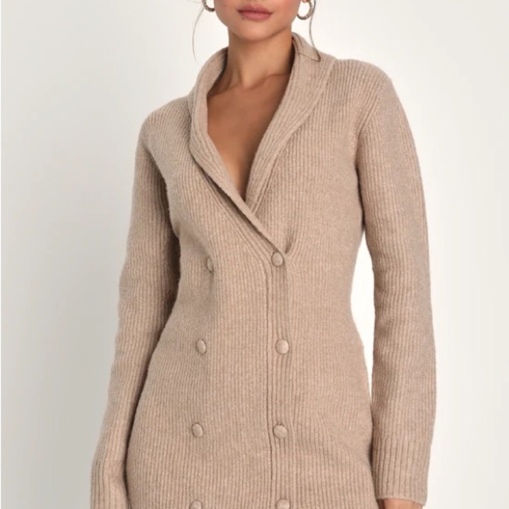 Lulu's Tan Long Sleeve Sweater Dress